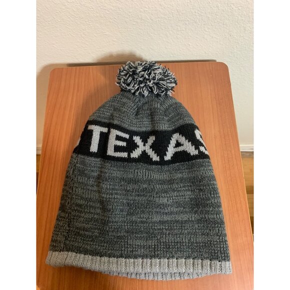 Texas Knit Beenie Winter Hat Casual Unisex Adult Gray Acrylic Sweater Pom - Picture 2 of 4